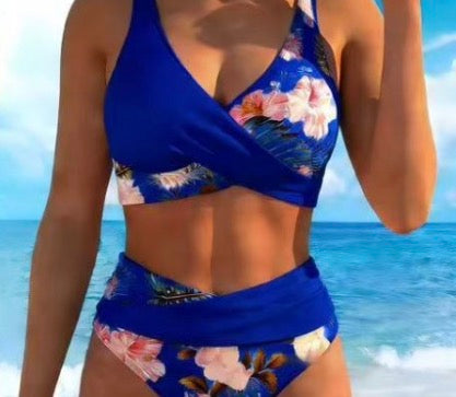 Bikini Contrast Floral Pattern Split