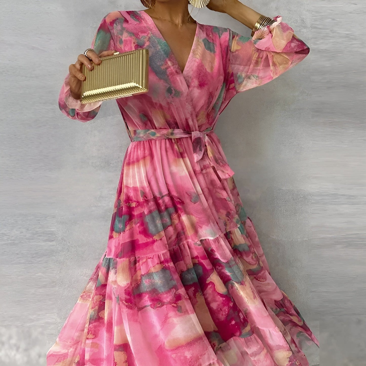 LUCIA | Long Summer Dress with Floral Pattern and Adjustable Silhouette