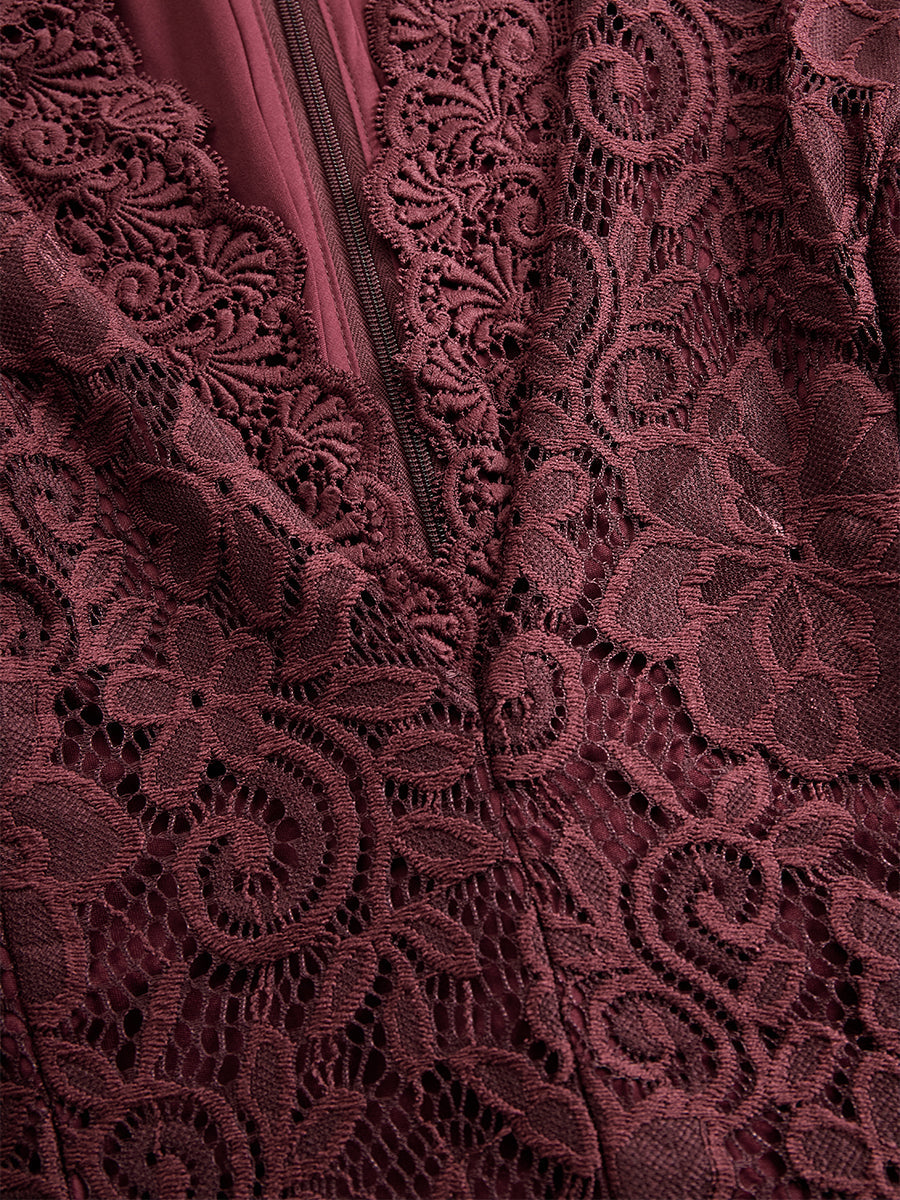 Vintage Bohemian Blue Lace Long Sleeve Midi Dress