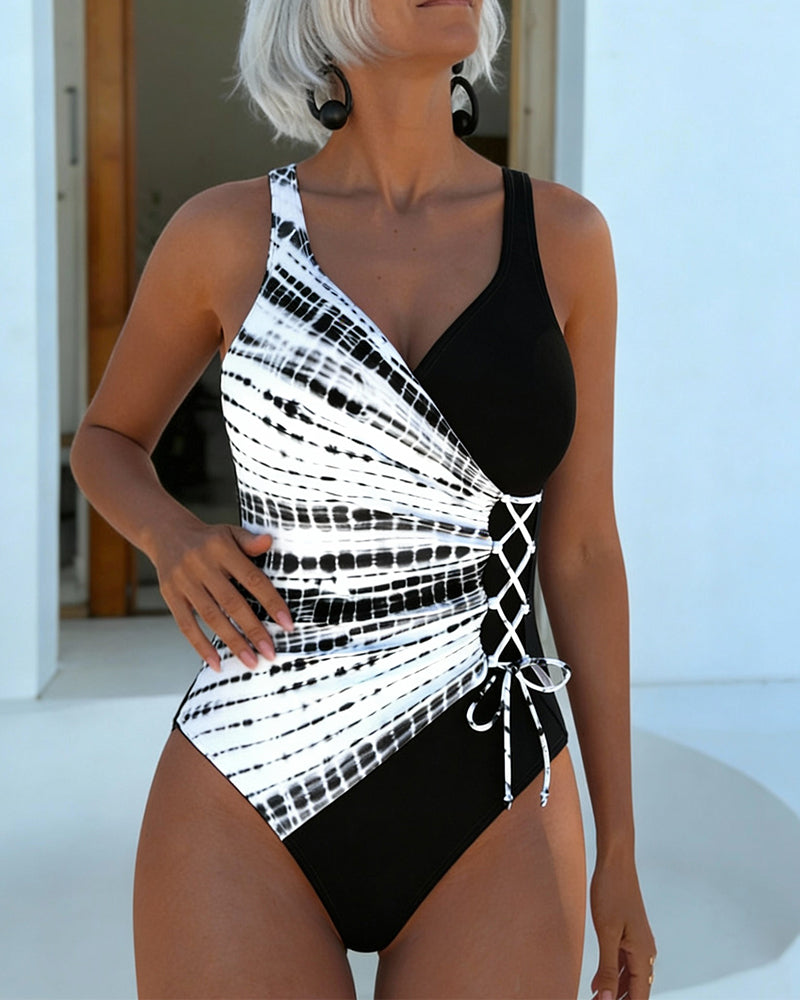 Colour-Block Polka Dot One-Piece Swimsuit