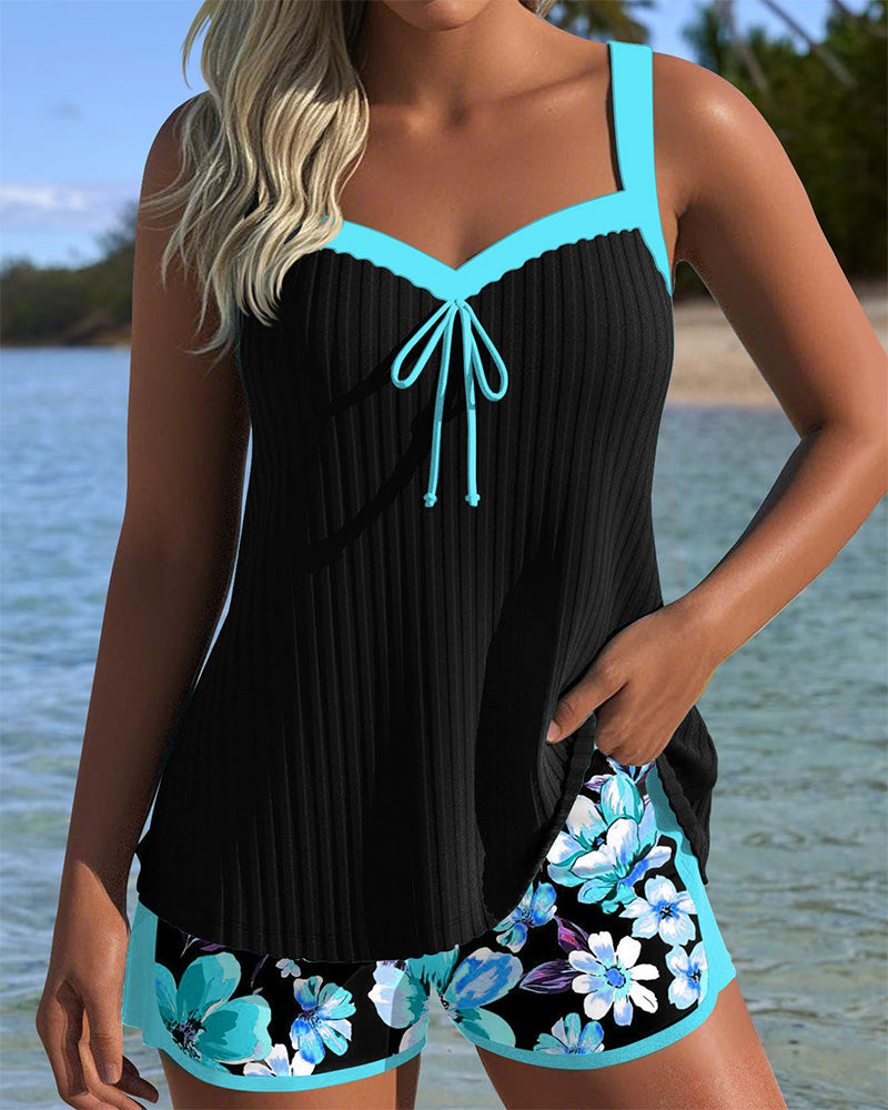Tankini V-Neck Printed Sports Boxer Shorts