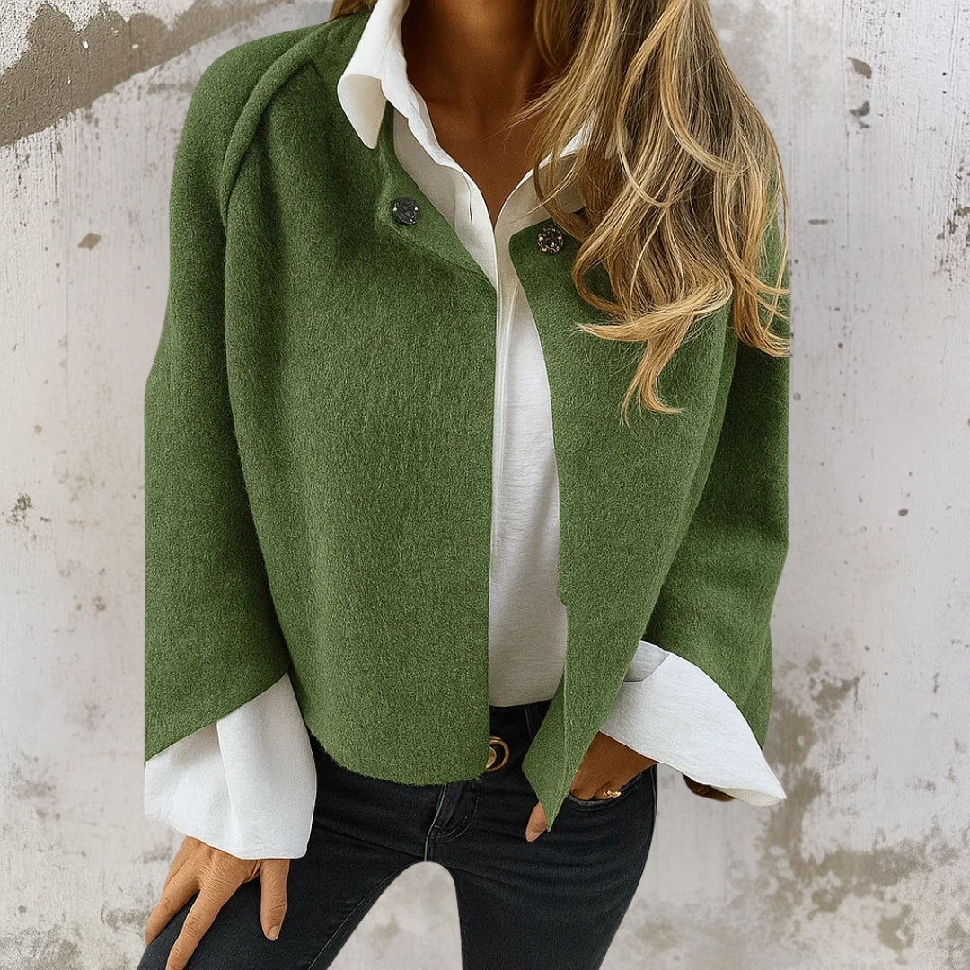 Nelira - Single Press-Stud Front Cashmere-Finish Jacket