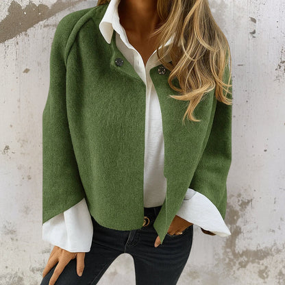 Nelira - Single Press-Stud Front Cashmere-Finish Jacket