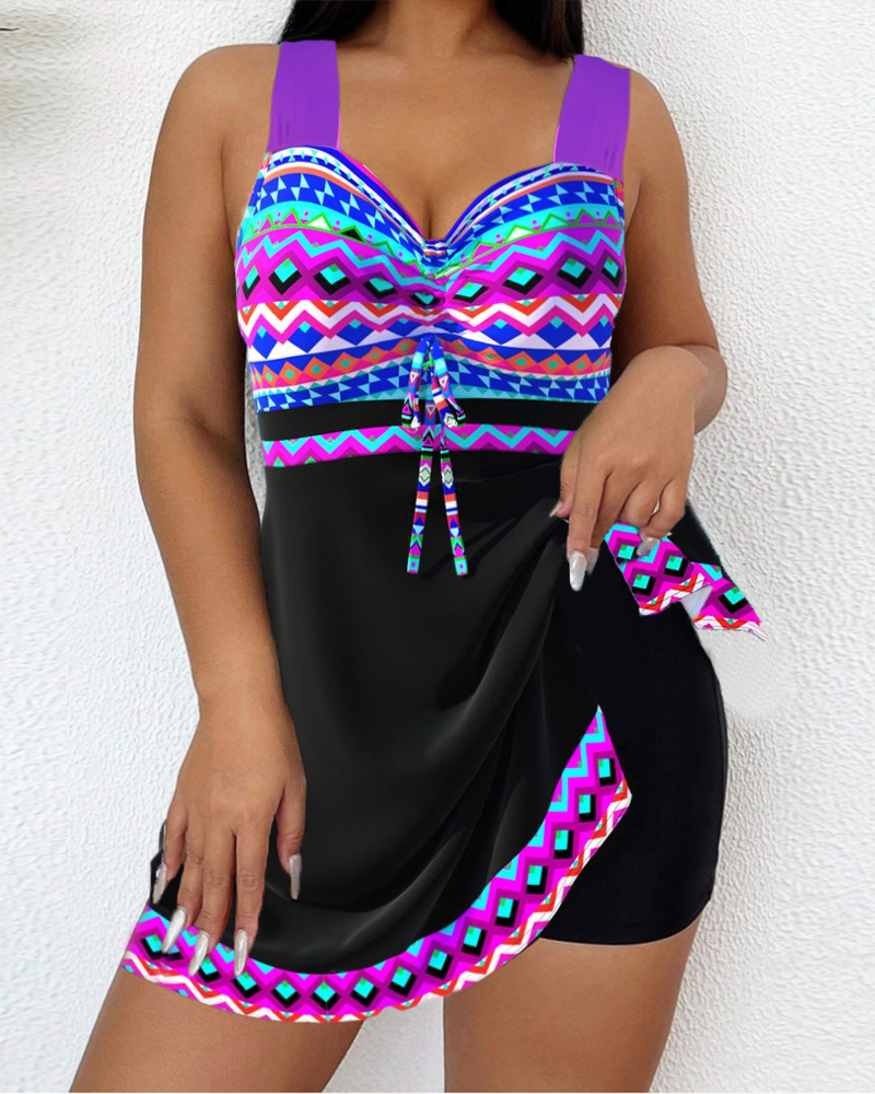 Swimsuit with Drawstring and Striped Print