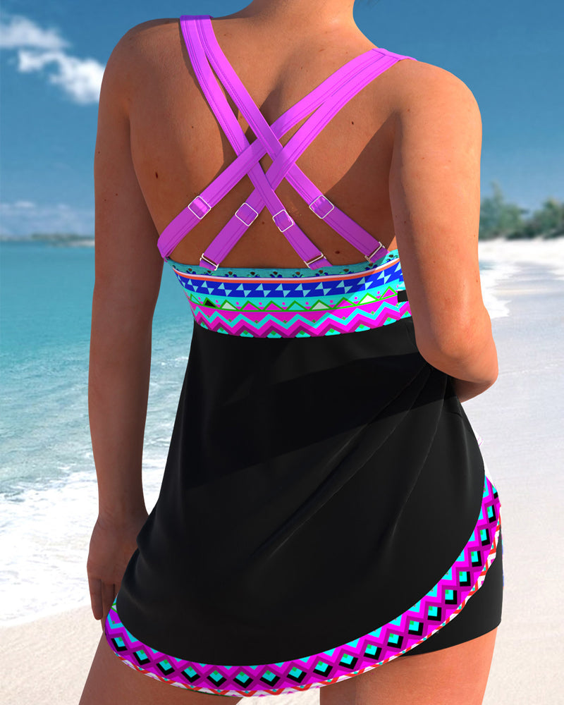 Swimsuit with Drawstring and Striped Print