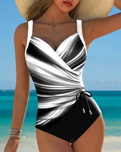 One-Piece Swimsuit with Contrasting Colour and Lacing