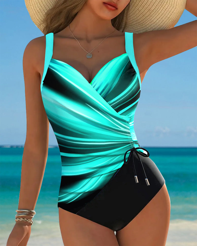 One-Piece Swimsuit with Contrasting Drawstring