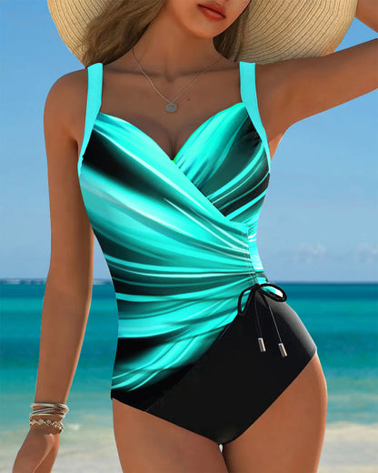One-Piece Swimsuit with Contrasting Colour and Lacing