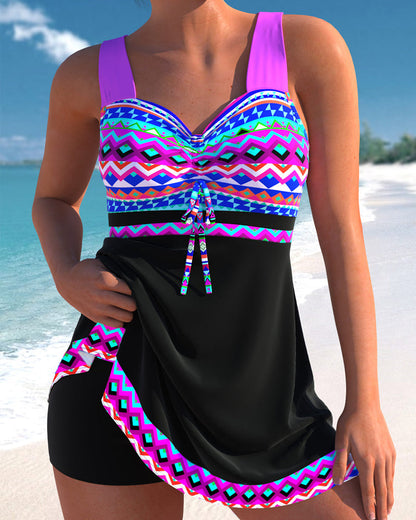 Swimsuit with Drawstring and Striped Print