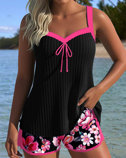 Tankini V-Neck Printed Sports Boxer Shorts