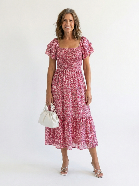 Odette | Off Shoulder Floral Smocked Midi Dress