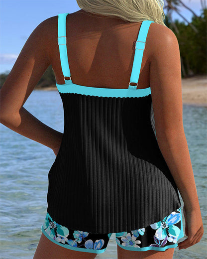 Tankini V-Neck Printed Sports Boxer Shorts