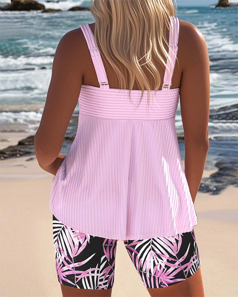 Striped Tankini Top with Printed Beach Shorts