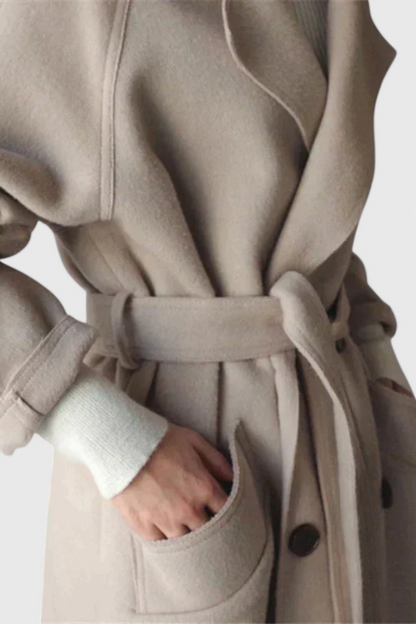 Clara Long Structured Wool Coat with Refined Silhouette
