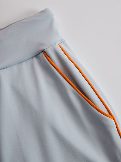 Fashionable Sporty Gray-blue Long-sleeved Half-zip Top And Trousers Set