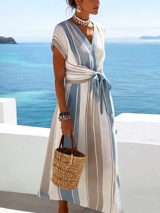Women'S Loose Striped Print Dress