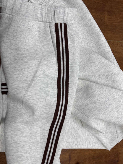 Retro Sporty Webbing Grey-white Half-zip Sweatshirt And Wide-leg Pants Set