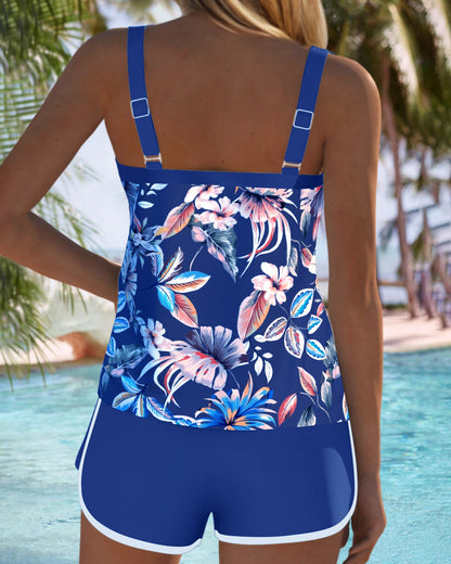 Sleeveless U-Neck Printed Tankini