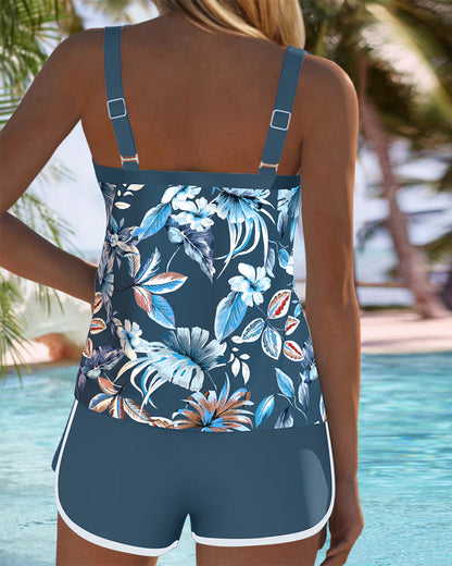 Sleeveless U-Neck Printed Tankini