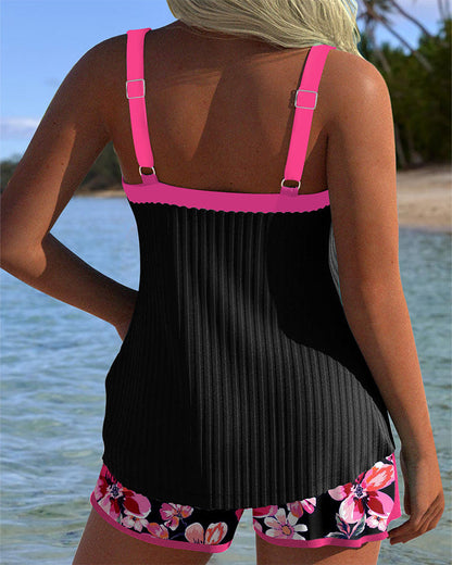 Tankini V-Neck Printed Sports Boxer Shorts