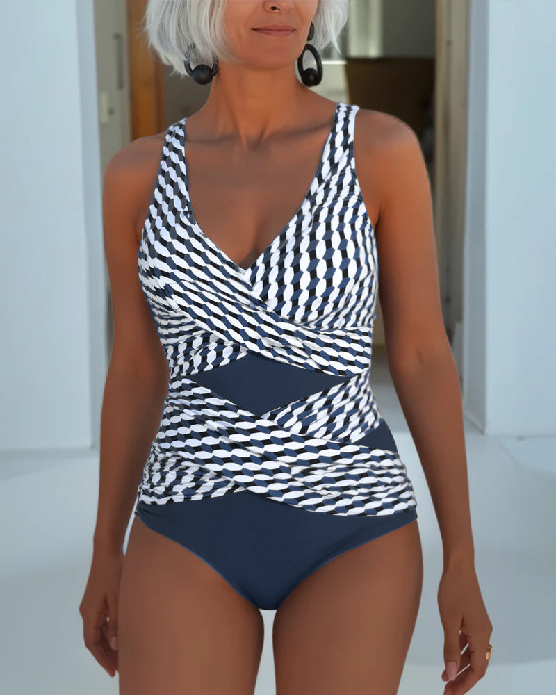 Cross-Cut Swimsuit for Relaxed Resort Style