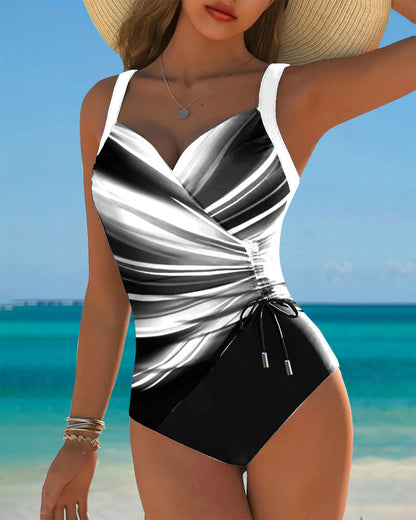 One-Piece Swimsuit with Contrasting Drawstring