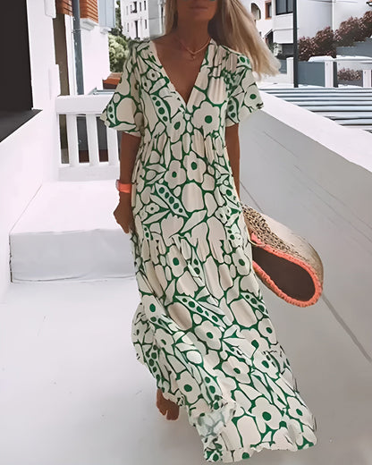 CHRISTINE | Long Summer Dress with Flowing Cut and Elegant Graphic Pattern