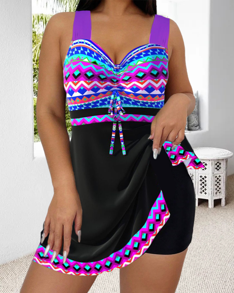 Swimsuit with Drawstring and Striped Print