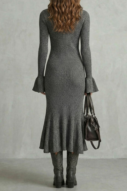 Veloria – Flared cuff elegance – Zip midi dress
