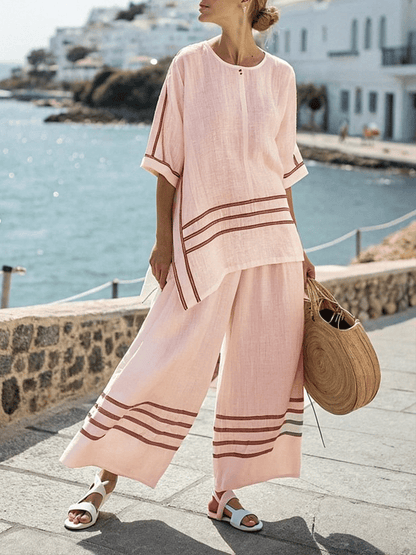 Women'S Loose Slit Irregular Striped Pants Set