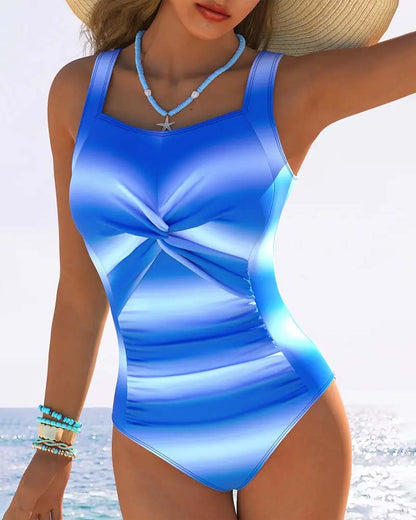 Trendy Gradient Twisted One-Piece Swimsuit