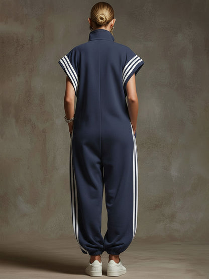 Casual Sports White Webbing Yellow-green Sleeveless Jumpsuit