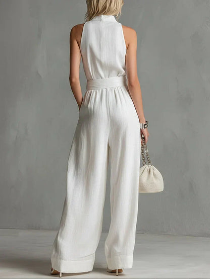 Elegant City Jumpsuit – Belted, Sleeveless, Wide-Leg Fit