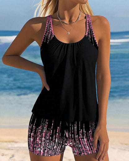 Shimmering Swimwear Sleeveless Tank Top and Bikini Bottom Separate Pieces