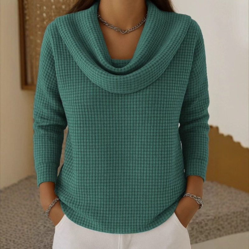 Amber™ – Warm Waffle Knit Jacket with Elegant Waterfall Collar