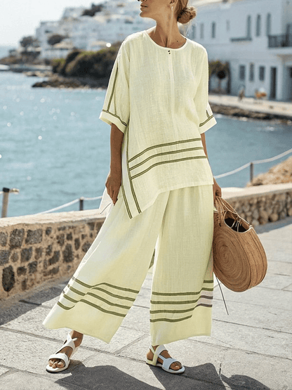 Women'S Loose Slit Irregular Striped Pants Set