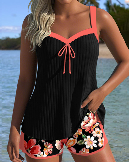 Tankini V-Neck Printed Sports Boxer Shorts