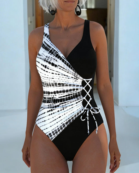 Colour-Block Polka Dot One-Piece Swimsuit