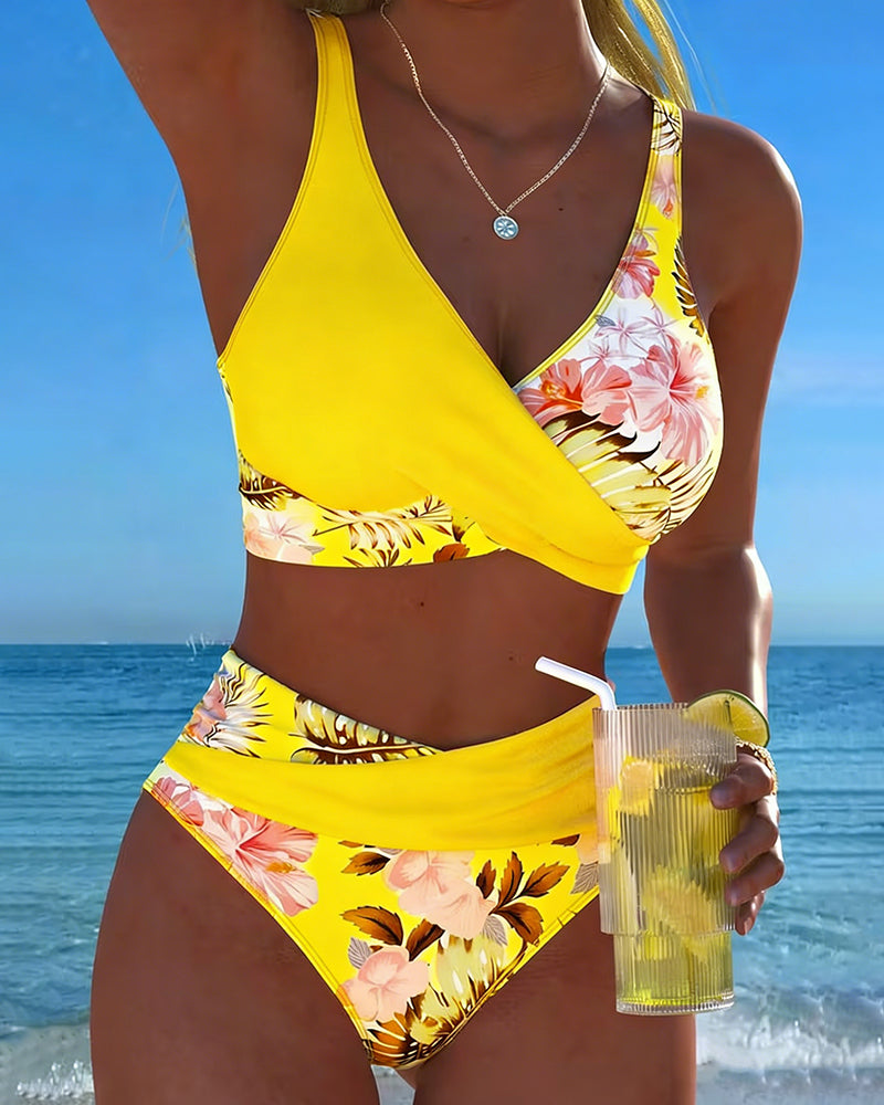 Floral Contrast Split Bikini