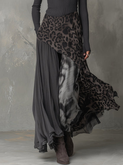 Martina - Long Bohemian Style Dress with Leopard Print