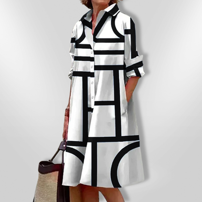 AURORA | Midi Hemdress with Flattering Cut and Modern Geometric Print
