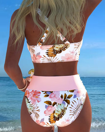 Floral Contrast Split Bikini