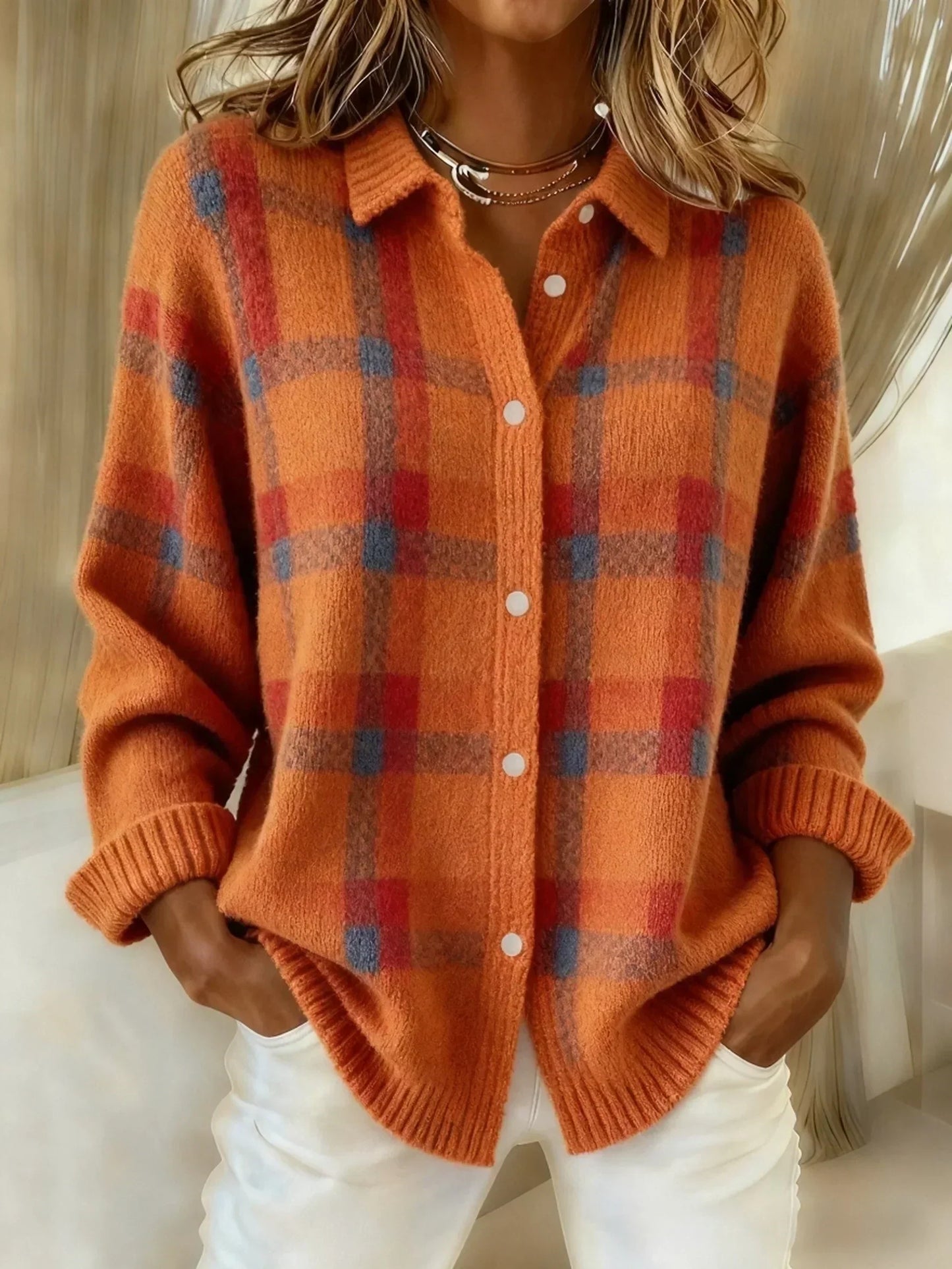 Victoria | Casual Retro Check Sweater with Contrast