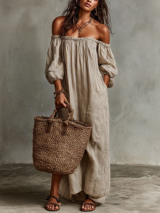 Women's Vacation Off-shoulder Long-sleeved Maxi Dress