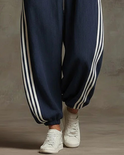 Striped Sporty Zip-Up Jumpsuit
