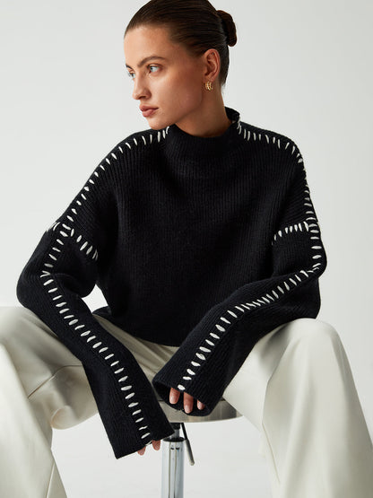 Alma | Oversized Turtleneck Jumper with Piqué Details