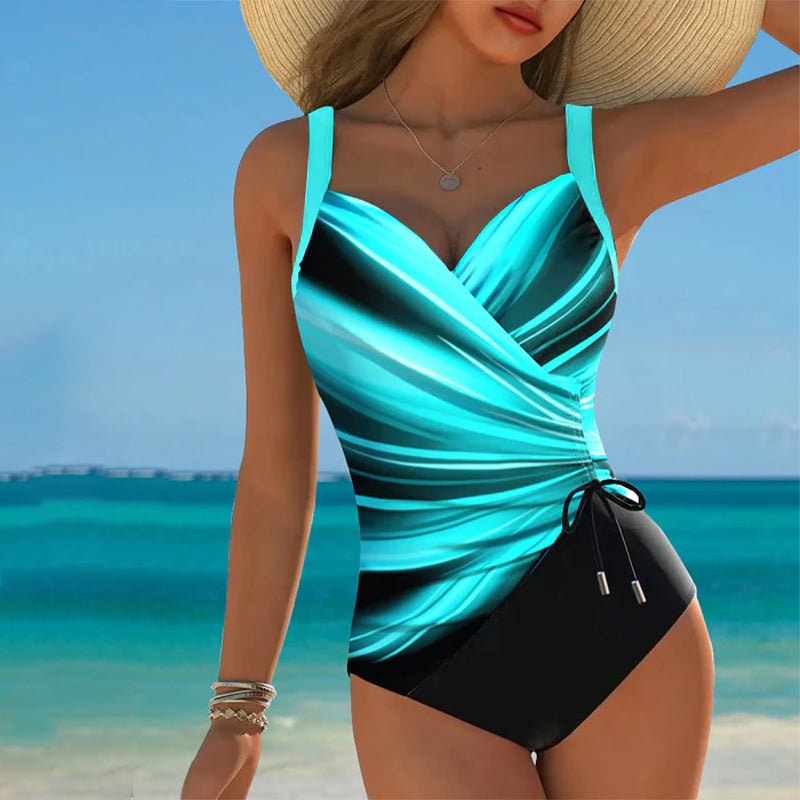 One-Piece Swimsuit with Contrasting Colour and Lacing
