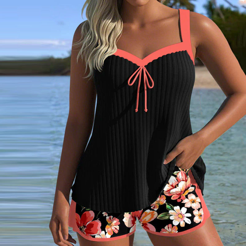 Tankini V-Neck Printed Sports Boxer Shorts