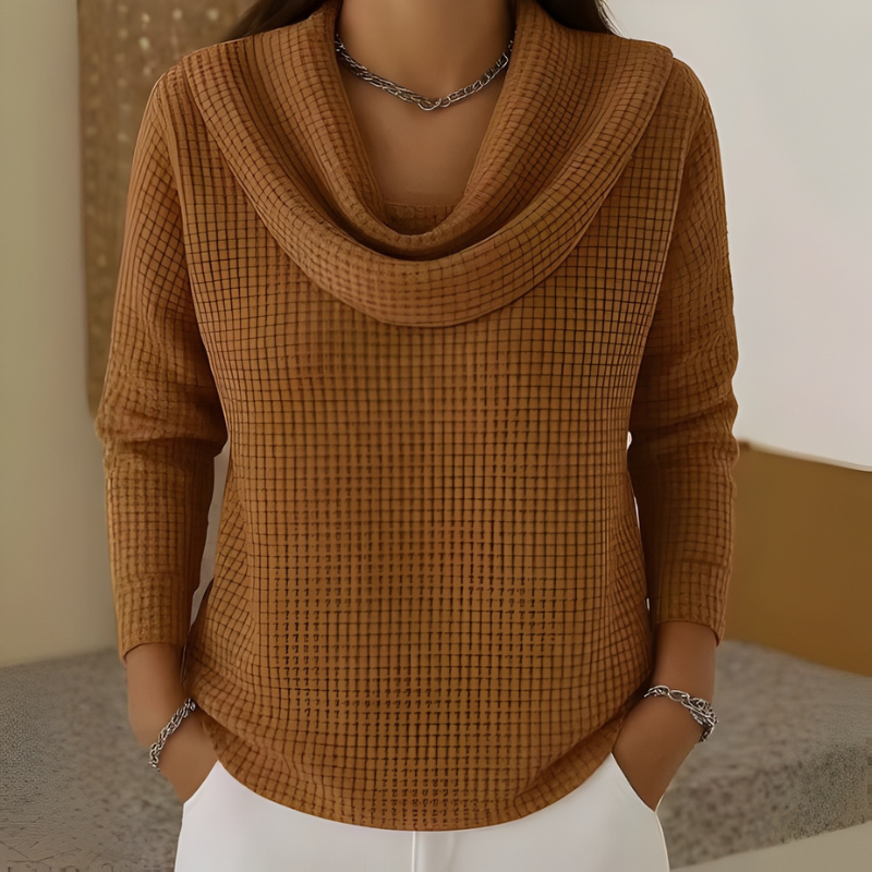 Amber™ – Warm Waffle Knit Jacket with Elegant Waterfall Collar