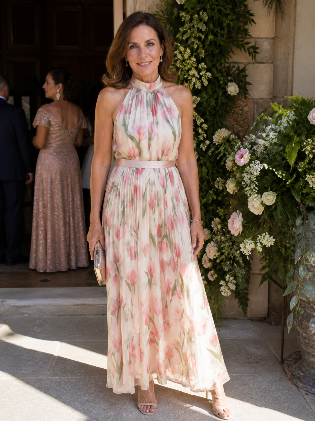 Aurelle™ | Halter Neck Floral Midi Dress